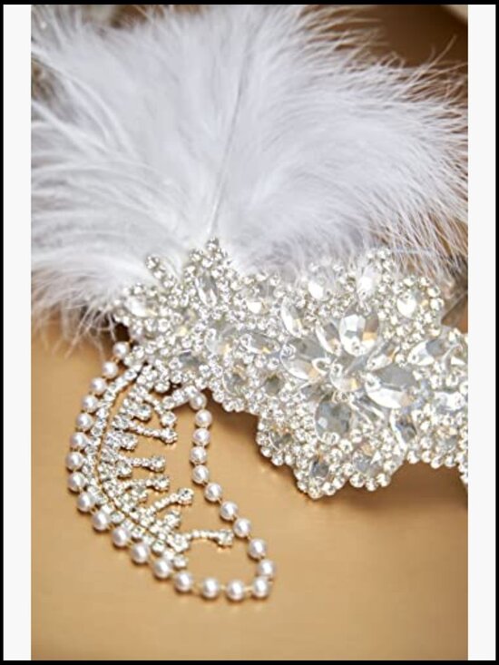 Flapper Feather Headpiece with Chain Gatsby Party Hair Accessory